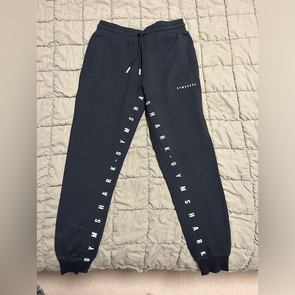 Gymshark Black Joggers with White Logo Stripe